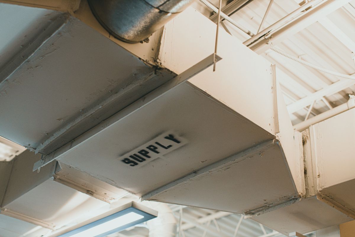 Supply air ductwork running through a building